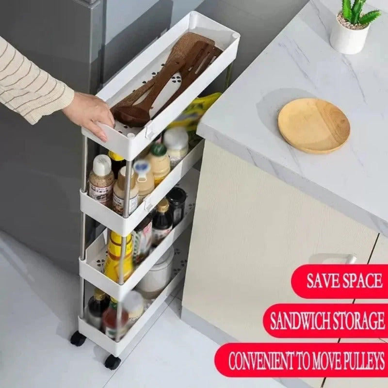 Rolling Storage Cart with Wheels, Perfect for Kitchen and Bathroom Organization - Space-Saving Multi-Tier Organizer, Easy Access Storage Rack, No Assembly Needed, Slim Design for Tight Spaces.