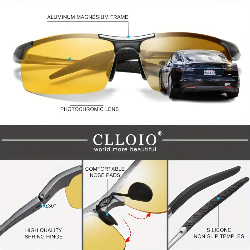 CLLOIO Anti-Glare Photochromic Day Night Vision Men Driving Polarized Sunglasses