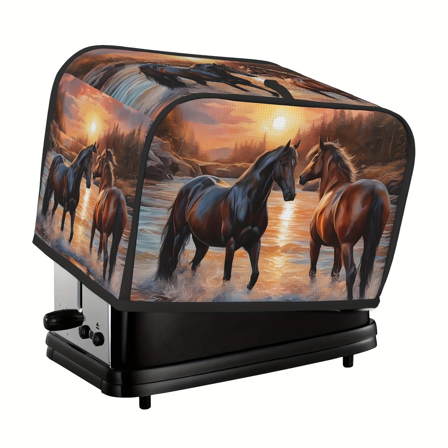 Set of 3: Stylish Horse Print Polyester Toaster Cover with Wide Groove Design for Dust and Fingerprint Protection, Splash-proof and Grease Resistant. Perfect Women's Gift, Easy to Hand Wash