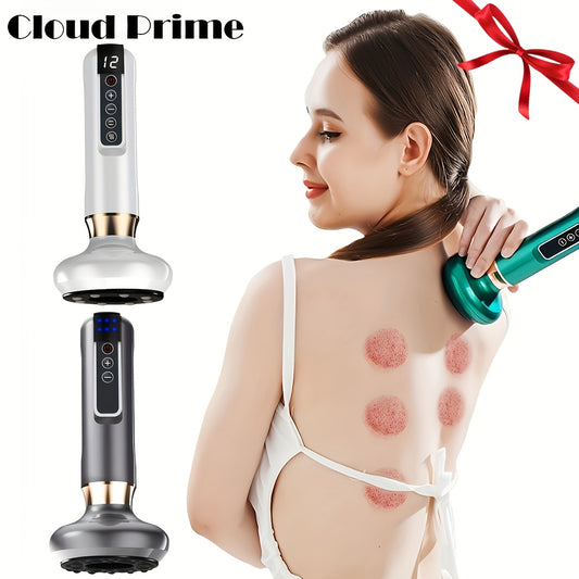 Cloud Prime Electric Vacuum Cupping Massager with 6/12 levels, USB rechargeable with 1800mAh battery. Available in White, Green, Gray.