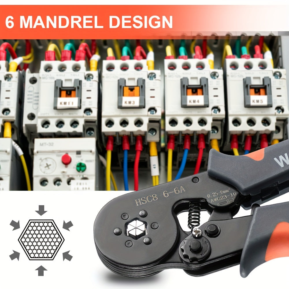 Crimping Tool Kit with HSC8 6-4A/6-6A Crimper Pliers and various wire connectors and terminals.