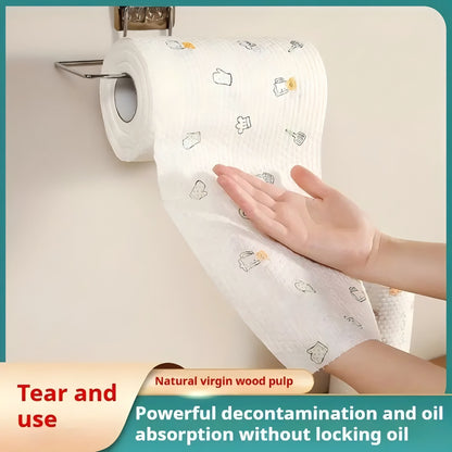 1 Roll of Eco-Friendly Disposable Kitchen Paper Towels - Can be Used up to 500 Times! Non-Stick Cloth Absorbs Oil and Grease, Washable and Can be Used Wet or Dry for Cleaning and Drying. Made from Natural Virgin Wood Pulp - The Ultimate Cleaning Tool!