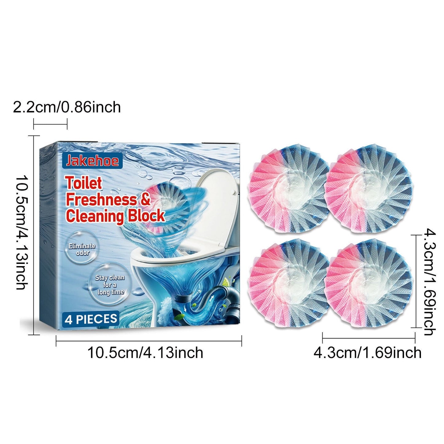 Get a 4-Pack of FreshClean Toilet Bowl Cleaner Tablets for a Fume-Free, Odor-Eliminating, Stain & Ring-Removing, Long-Lasting Freshness. Specifically designed for ceramic surfaces, these tablets use Sodium Bicarbonate as a deodorizer.