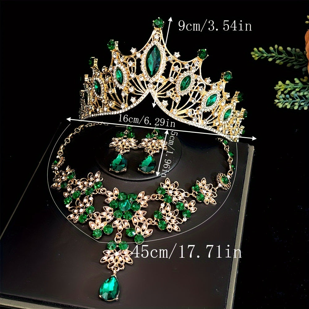 3pc Bridal Crown Set with Tiara, Necklace, and Earrings for Wedding, Photo-shoots, and Parties