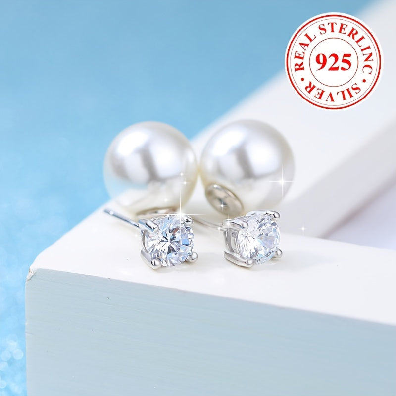 Stunning 925 Sterling Silver Hypoallergenic Stud Earrings Ear Jacket Featuring a Freshwater Pearl Design, Perfect for a Sophisticated and Elegant Wedding Look for Women