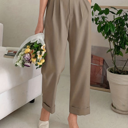 Wide leg suit pants with slant pockets, perfect for spring and summer, women's casual clothing.