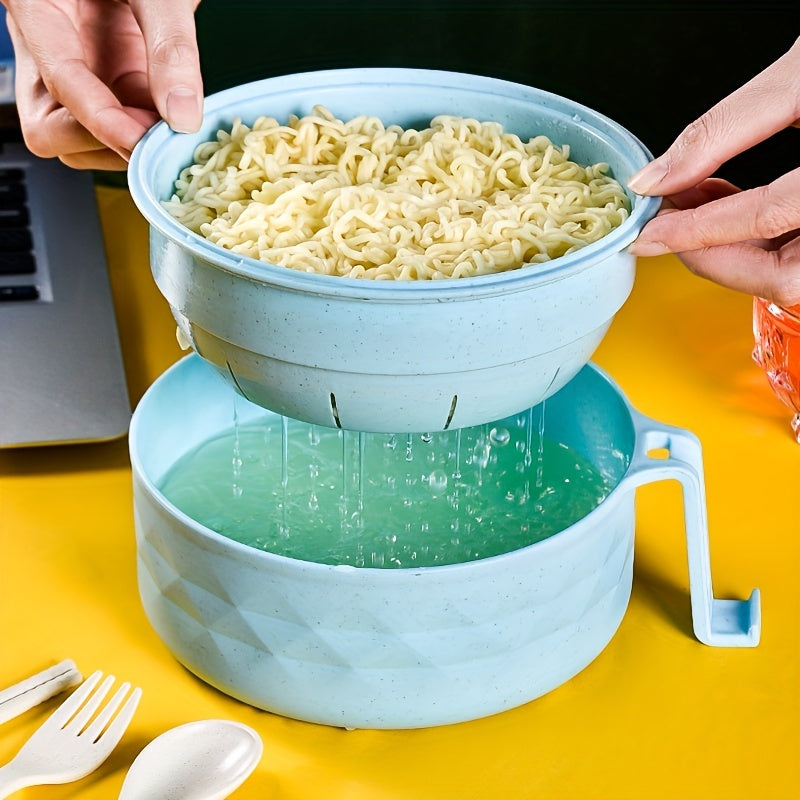 Microwave-safe Ramen Cooker Set with Handle, 820ml - Includes Spoon, Chopsticks, Fork - Great for Dorms & Apartments