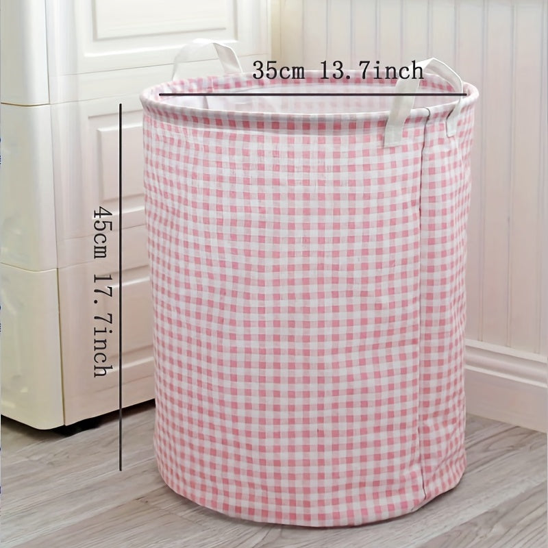 1 piece of plaid printed pink hamper, a foldable fabric storage basket for dirty clothes, suitable for use in the bathroom, bedroom, living room, or dorm. Perfect for organizing and storing household items such as clothes and toys. Can also be used as a