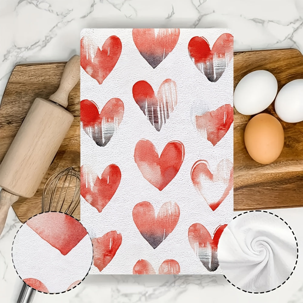 Get ready for Valentine's Day with these 2pcs Ultra Soft Kitchen Towels featuring Heart and Animal Print designs. Made of highly absorbent polyester, these dish hand towels are machine washable and measure 40.64x60.96 cm. Perfect for adding a festive