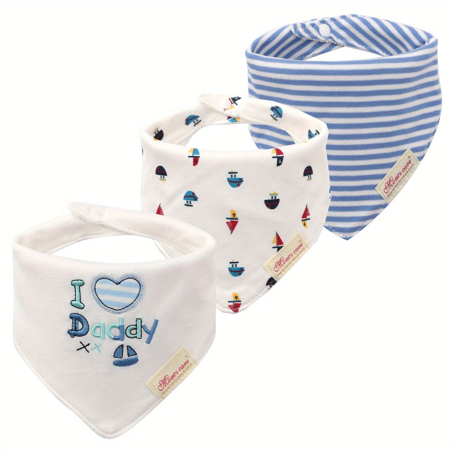 Baby Saliva Towel Set with 3 Pieces, includes Toddler Feeding Bib and Triangle Saliva Towel. Features Double Snap Adjustment Neck Bib for Baby Boys and Girls with Cartoon Embroidery.