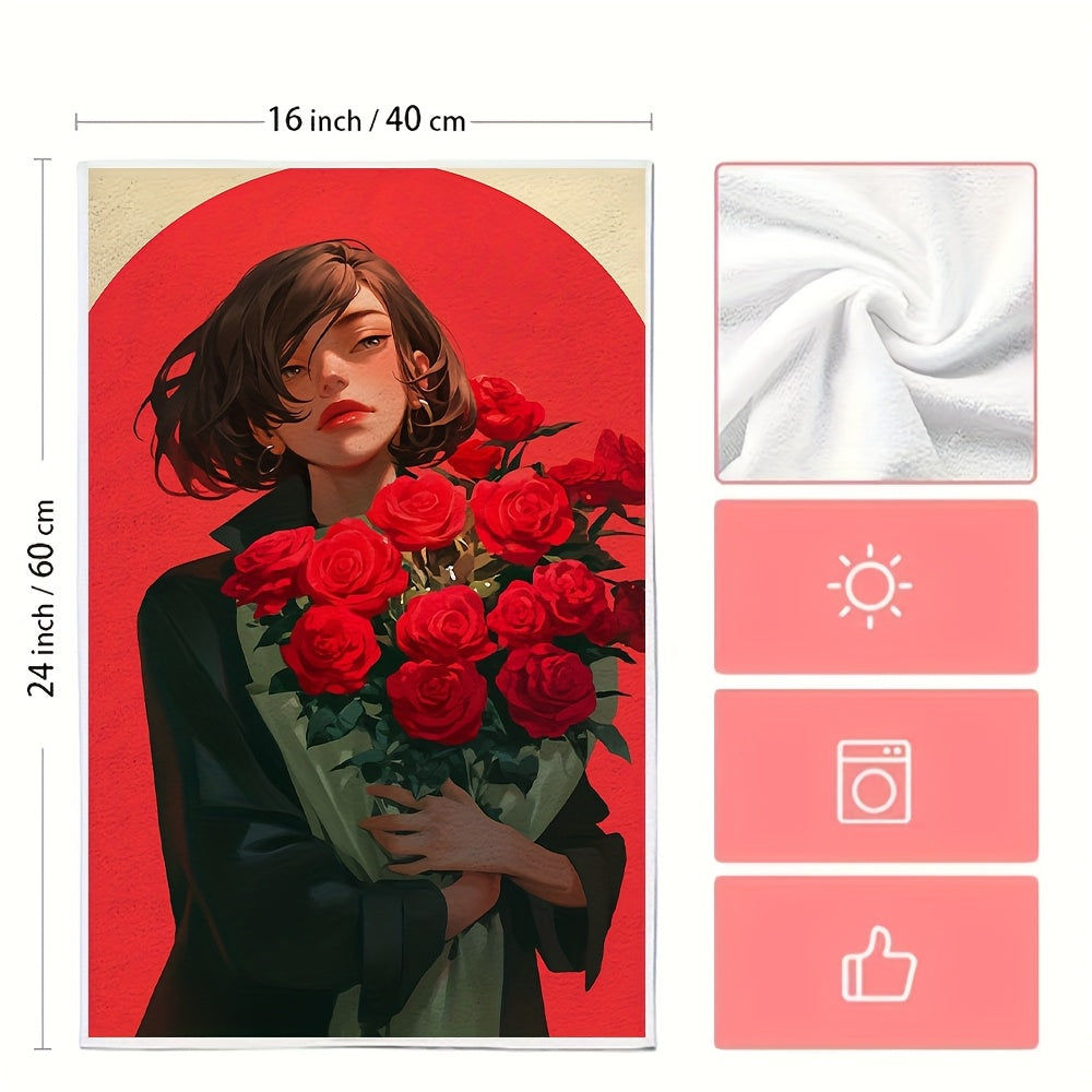 This set includes 2 luxurious kitchen towels adorned with a beautiful rose bouquet symbolizing my heartfelt affection. They are highly absorbent dish and hand towels that are ideal for holiday décor. They are also machine washable, measuring 40.64X60.96