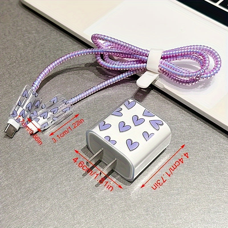 5pcs Heart Design Charger Protective Case for iPhone 20w 14 Pro Max/13/12/11 Charger and Data Cable Protection Set