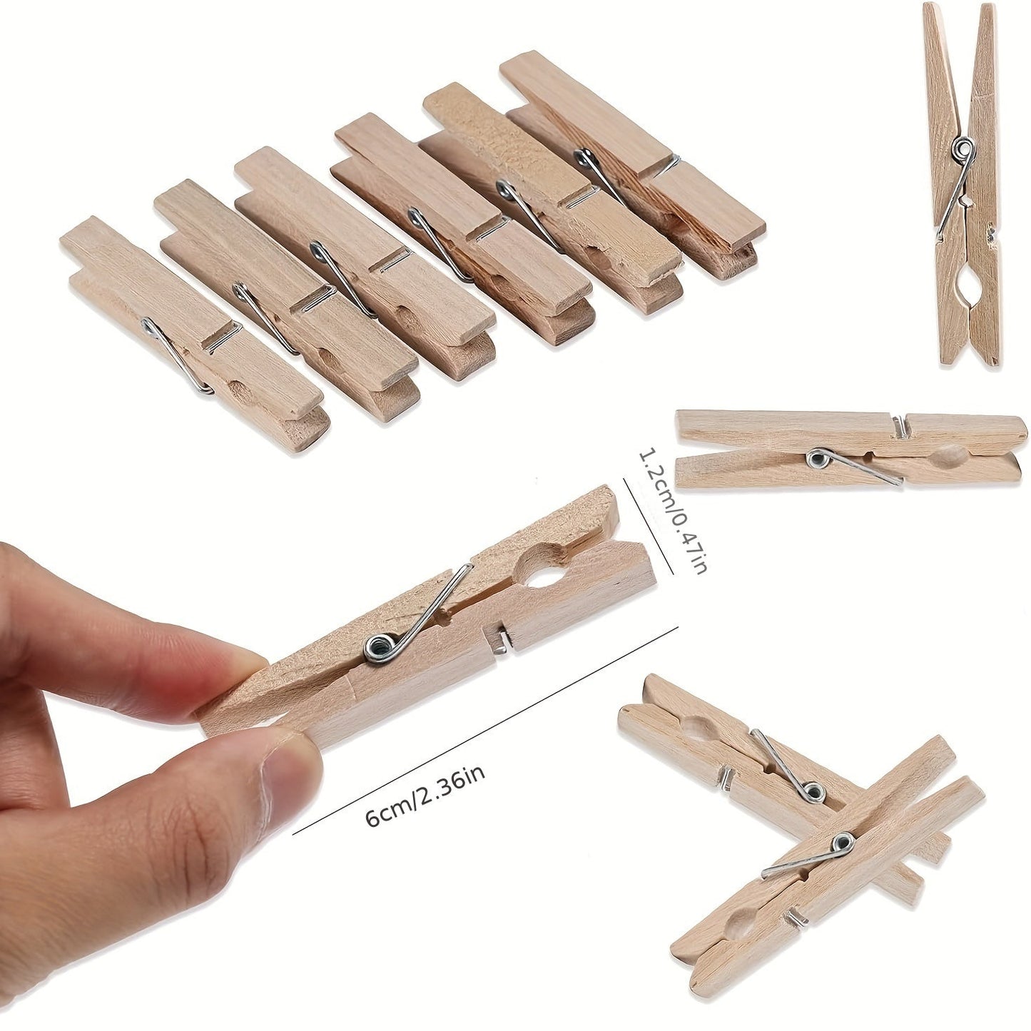 100 Heavy-Duty Bamboo Clothespins - Versatile Wooden Clips for Hanging Clothes, Photos & Outdoor Activities, Clothespins