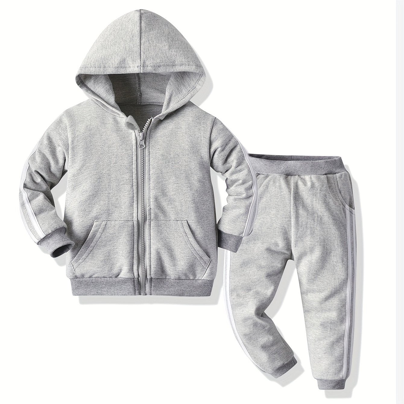 Boy's Sporty Style Jacket Outfit with Zipper Hoodie and Casual Pants Set for Fall/Winter Daily & Outdoor Wear. Great as a gift.