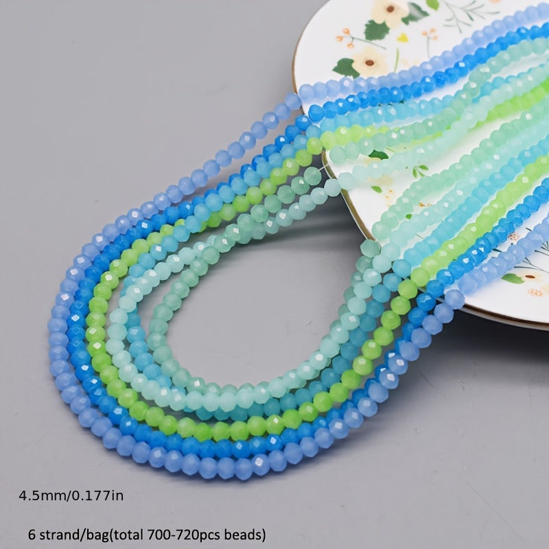 720 pieces of faceted glass rondelle beads measuring 4mm each, sold in a convenient bag. Perfect for crafting jewelry, DIY projects, and adding embellishments to clothing items such as necklaces, bracelets, and more.