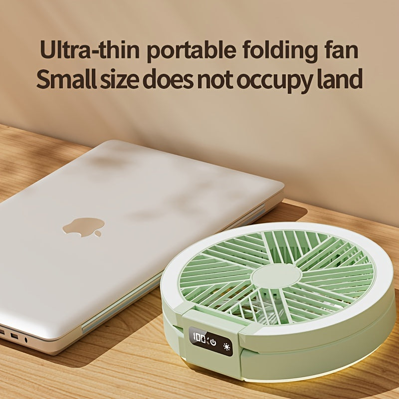 High-Performance Rechargeable Fan with LED Light - Portable, USB-Powered, Touch-Sensitive Control, Perfect for Desktop Use and Camping Outdoors