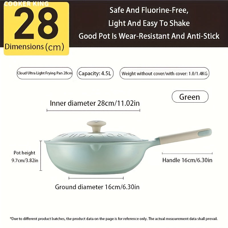 The Cooker King Nonstick Ceramic Saute Pan is available in 28, 30, and 32cm sizes. This healthy jumbo cooker is induction compatible and free of PFOA and PFAS. It comes with a lid and features a non-toxic, deep frying skillet design. The stay cool handle