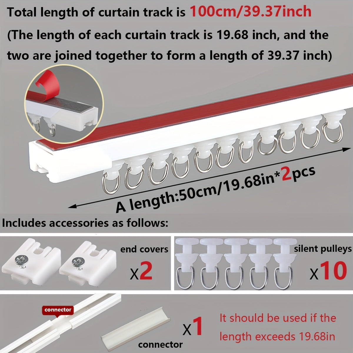 1pc Strong Adhesive Curtain Track for Soundless Sliding in Home, Dorm or Bathroom