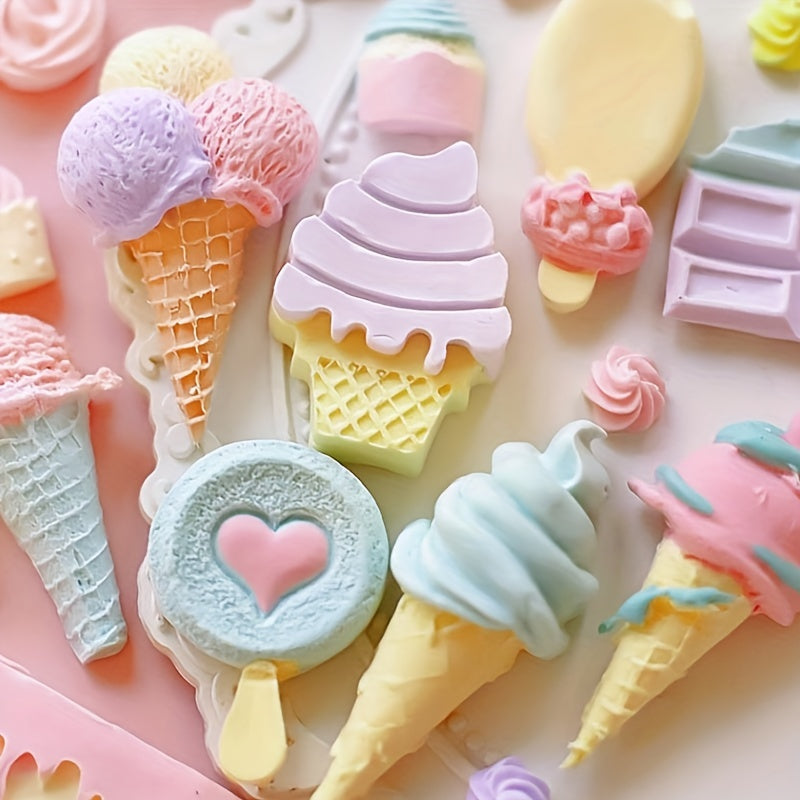 One-piece Ice Cream Shaped Chocolate Mold made of Simulation Ice Cream Cone Silicone, suitable for making candy, fondant, biscuits, and ice cream. Perfect for DIY cake decorating, baking, and as a handy kitchen gadget or accessory for your home kitchen.