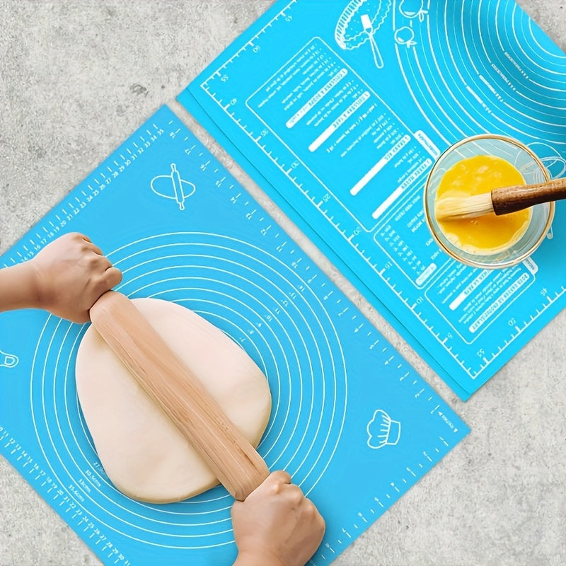 Get a 1 piece EVA Non-Stick Silicone Baking Mat complete with Measurement Guide. This mat is Food Safe and Reusable, perfect for making Pizza, Cakes, and Holiday Treats. It's an ideal addition to your Thanksgiving, Christmas, Halloween, Easter, and