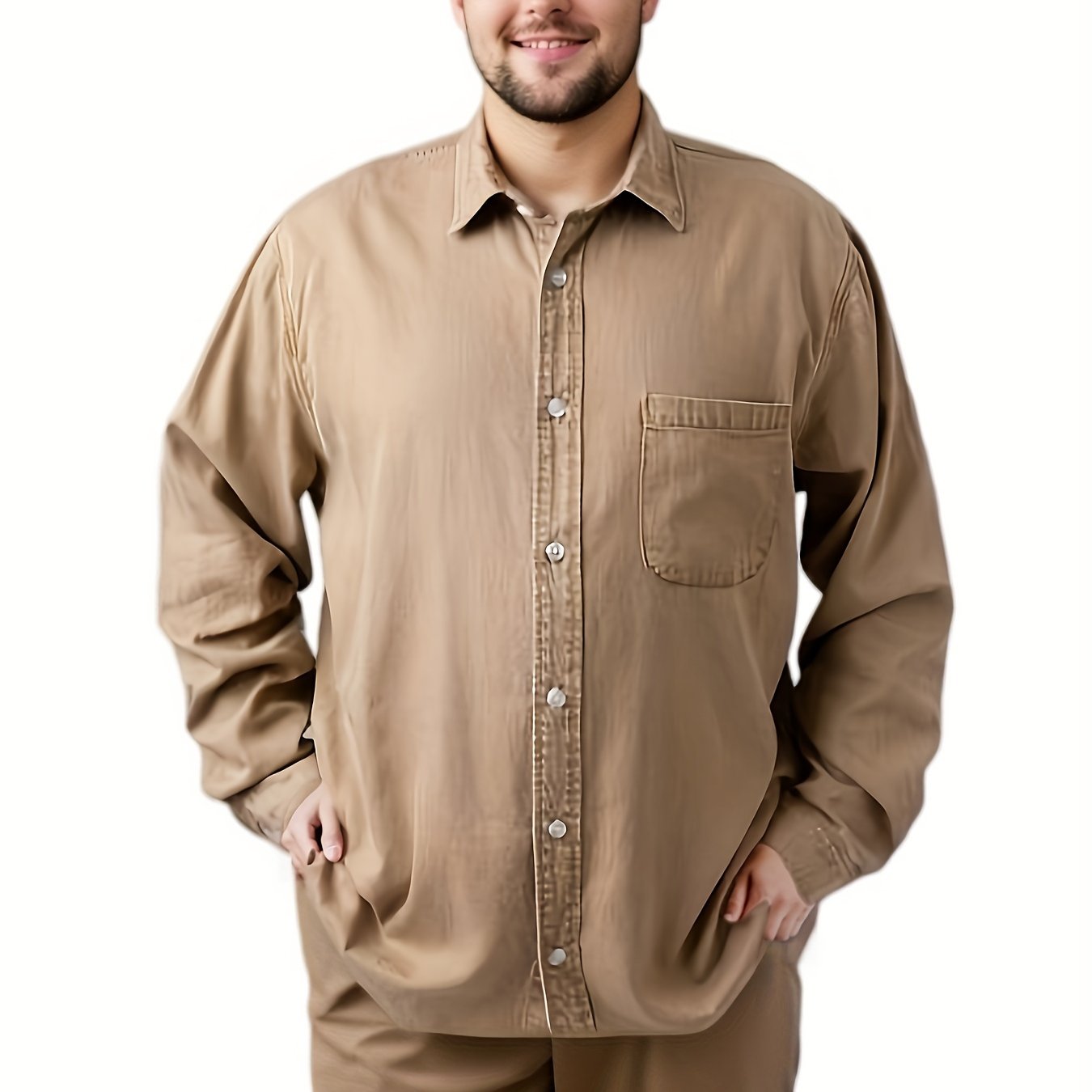 Men's plus size denim shirt, perfect for outdoor activities in spring and fall. Stylish, loose fit and breathable.