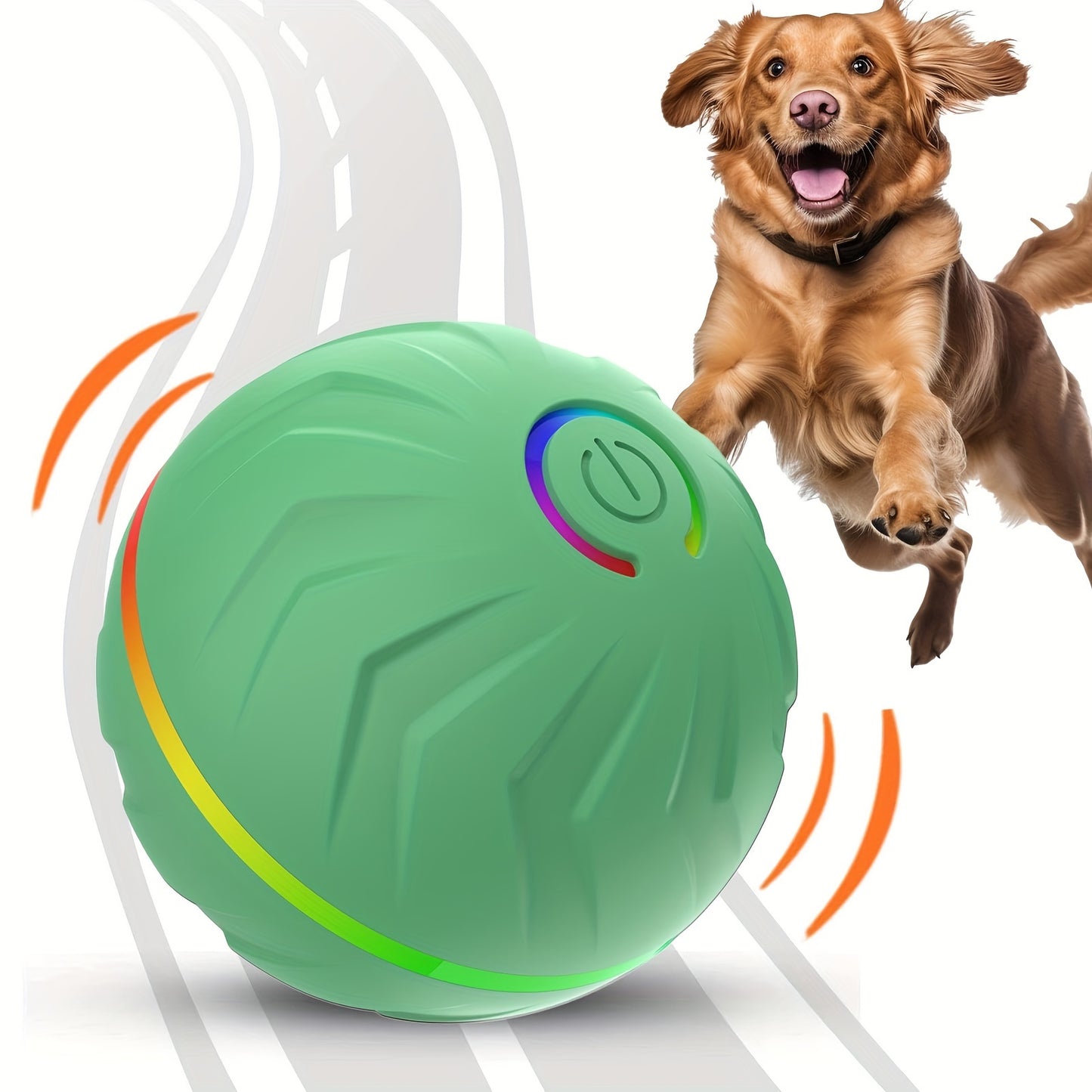 1 upgraded large pet jumping ball in striped silicone, USB rechargeable with LED lights, precise movement for all breed sizes.