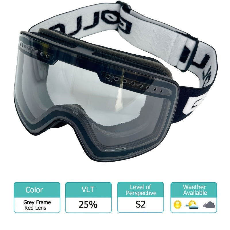 BOLLFO Anti-Fog Ski Goggles for Adults with Magnetic Double Layer Lens, Durable Frame, and Multiple Color Options.