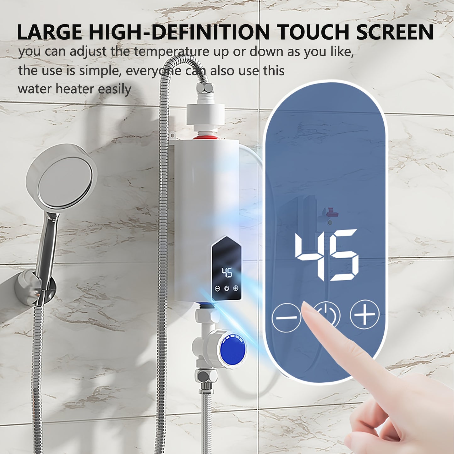 Compact 4000W Electric Water Heater with LED Display and Touch Controls for European Standard Outlets. Suitable for Kitchen and Bathroom Use (Showerhead and Hose Not Included).