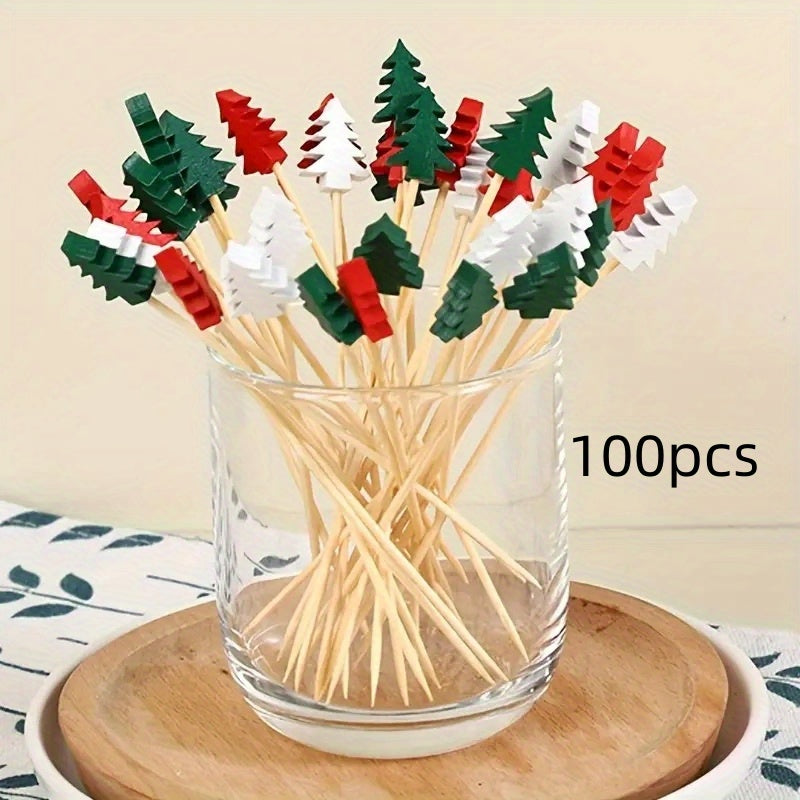 50/100 disposable bamboo picks for Christmas tree fruit, cocktails, art displays, and more.