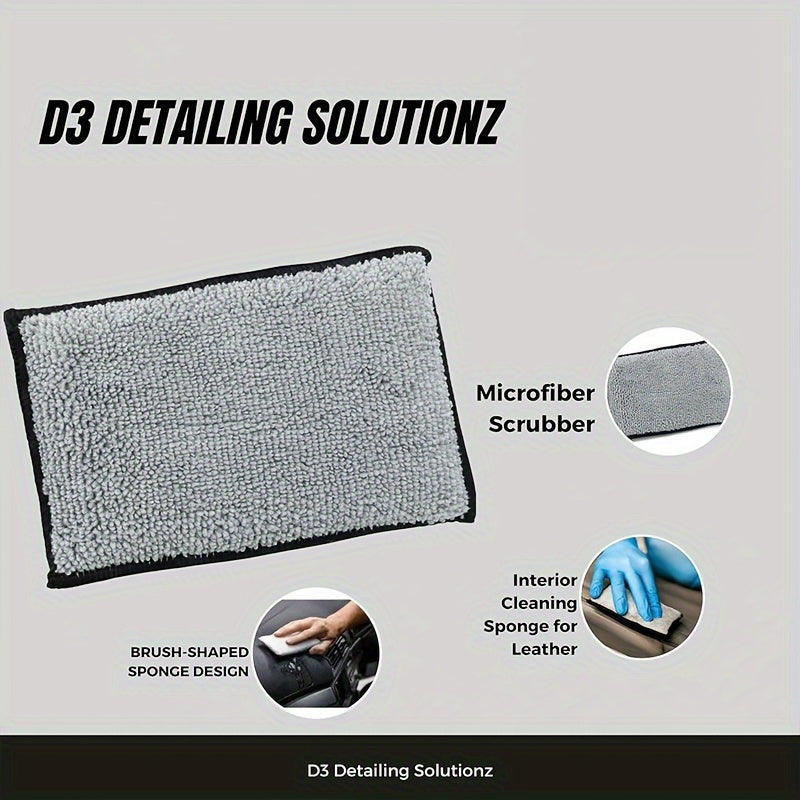 Microfiber Cleaning Sponge for Precision Cleaning - Dual Sided and Long-Lasting for Detailing Cars, Faux Leather, and Kitchen Surfaces - Stylish Gray with Black Trim - Versatile Cleaning Tool