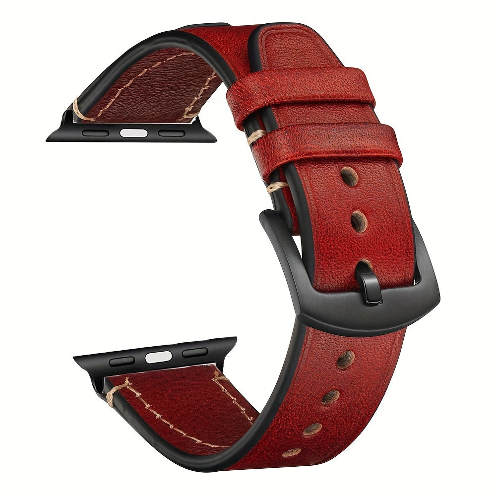 GFHEYE presents an elegant calf leather watch band made from vintage oil wax Italian cowhide. This strap features a tang buckle clasp and is compatible with Apple Watch SE Ultra Series 9, 8, 7, 6, 5, 4, and 3. Perfect for both women and men, this genuine