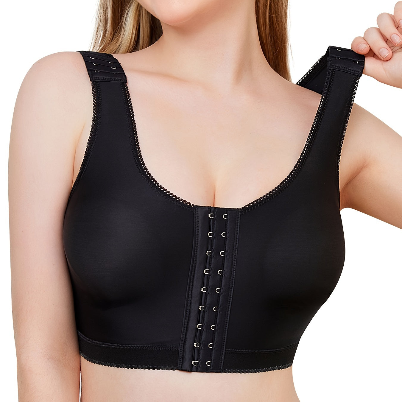 Front Buckle Wireless Bra with Wide Adjustable Straps for Post-Surgical Support