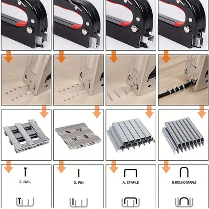 4 в 1 Мощный стальной пневматический степлер с 4000 гвоздями, регулируемый степлер, ручное управление, набор инструментов для вытаскивания гвоздей для дерева, обивки, столярных работ, DIY домашнего декора - батарея не требуется