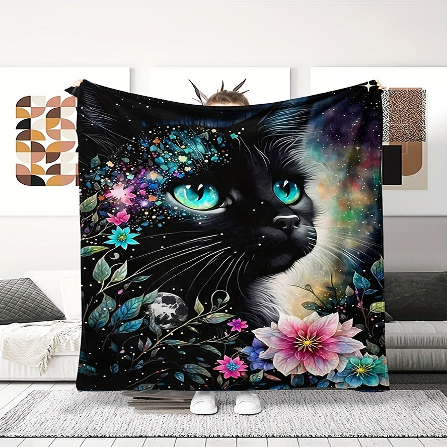 Black Cat Animal Blanket - 1 piece Flannel Throw Blanket suitable for all seasons. Perfect for use on beds, couches, and chairs. An Amazon's top-selling animal-themed gift blanket, ideal for winter naps, sofa covers, air conditioning, and sleepovers.