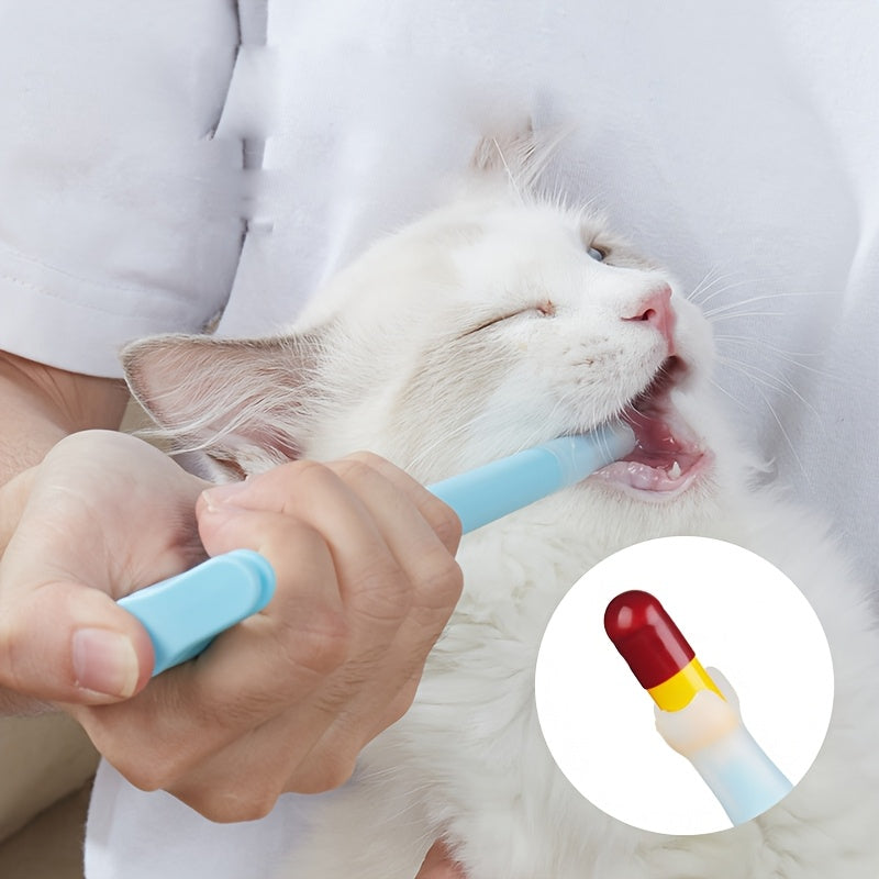 Effortless pet medicine syringe for cats, bite-proof and stress-free dispenser for pills and liquids, progressive design to prevent biting.