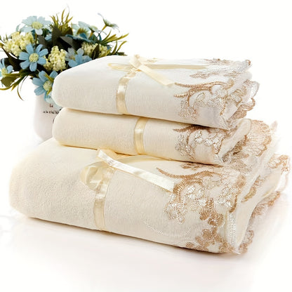 ZZBZZ Luxury Microfiber Lace Towel - Super Soft, Skin-Friendly Hand & Bath Towel with Exquisite Locking Edge for Home Bathroom Essentials