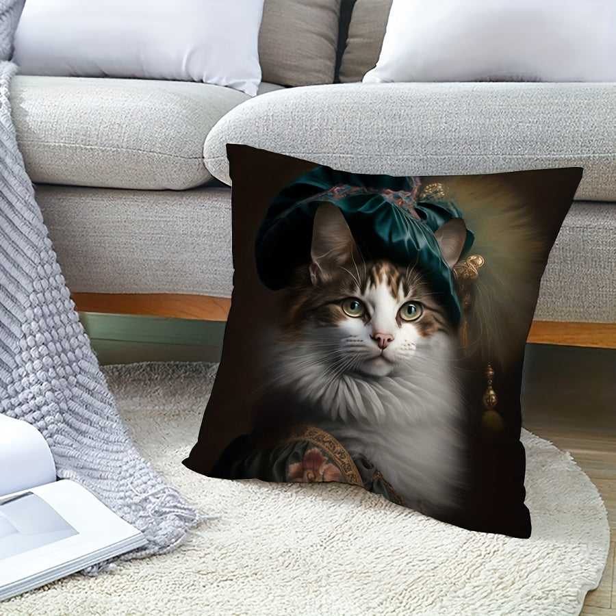 Single-sided printed peach leather velvet pillow cover featuring a cute cat design, suitable for home, car, or holiday decoration. Pillow core not included.