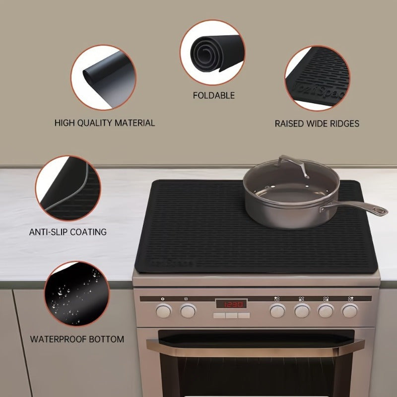 Black Silicone Stove Top Cover Mat - Extra Large, Heat-Resistant, Non-Slip, Waterproof, Multipurpose with Raised Edges for Electric & Gas Ranges, Kitchen, Dining, Cooking, Oven Use