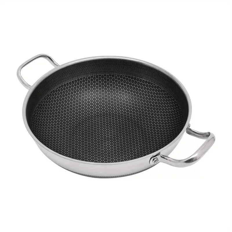 Durable Non-Stick Frying Pan Set - Three Sizes (30.48cm/33.02cm/35.56cm) with Dual-Sided Honeycomb Design for Easy Cooking, Minimal Smoke, Suitable for Induction & Gas Stoves. Made of Stainless Steel and Food-Grade Materials. Lid Available for Purchase.