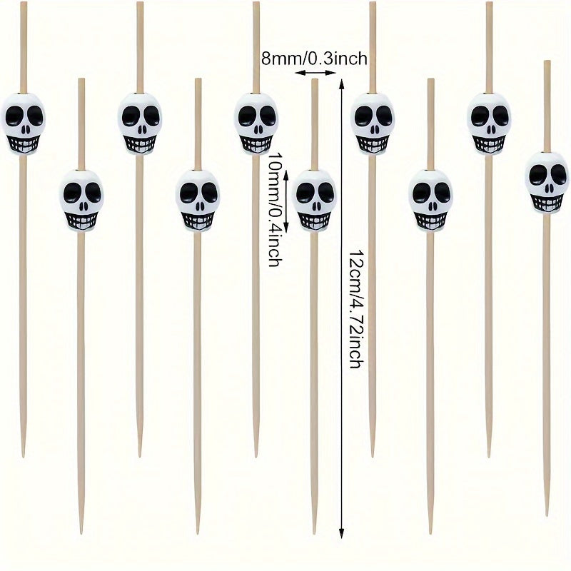 100 Skull Design Wooden Toothpicks, suitable for Halloween and Christmas parties, perfect for decorating, fruit skewers, appetizers and cocktail stirring.