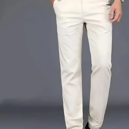 Men's solid dress pants, lightweight and comfortable with a regular fit and cuffed hems suitable for all seasons, ideal for business and casual wear.