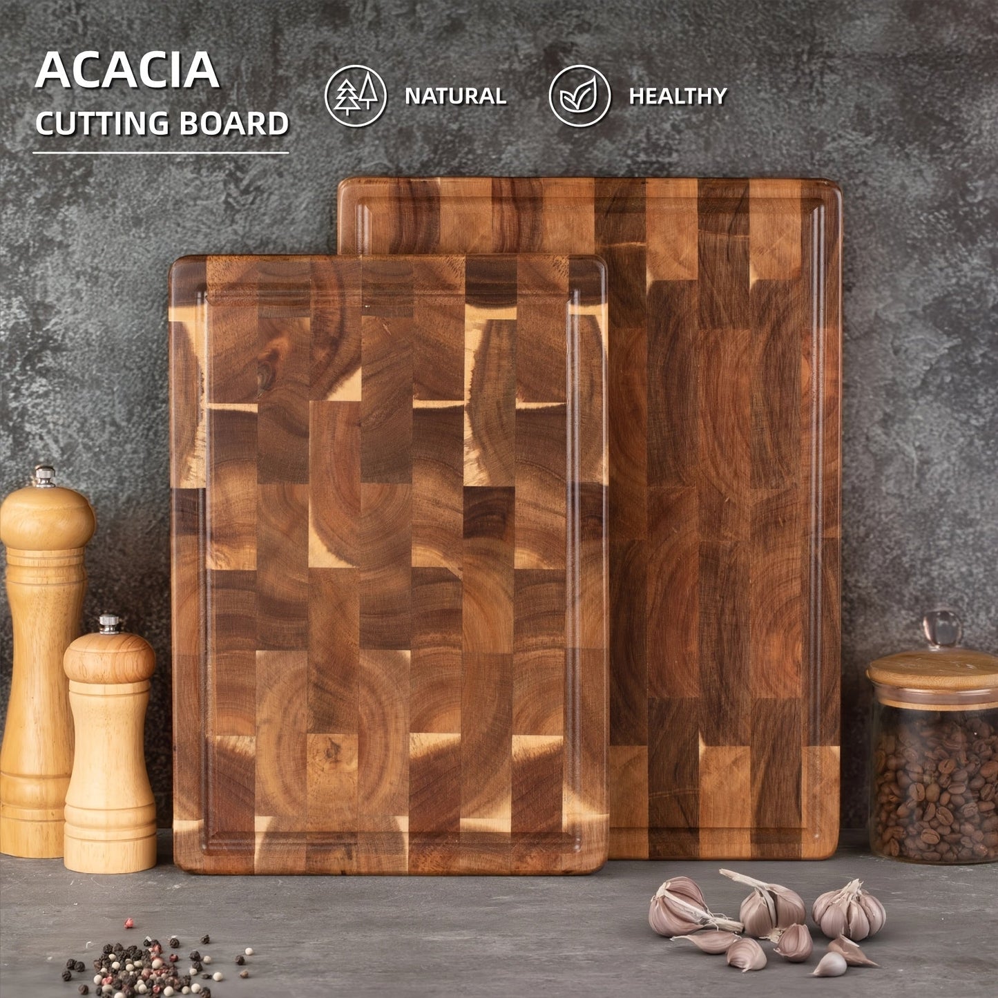 Acacia Wood Cutting Board with Juice Groove and Handle - Rectangular, Versatile Kitchen Chopping Block - Ideal for Holiday Celebrations like Halloween, Christmas, Easter, and Thanksgiving