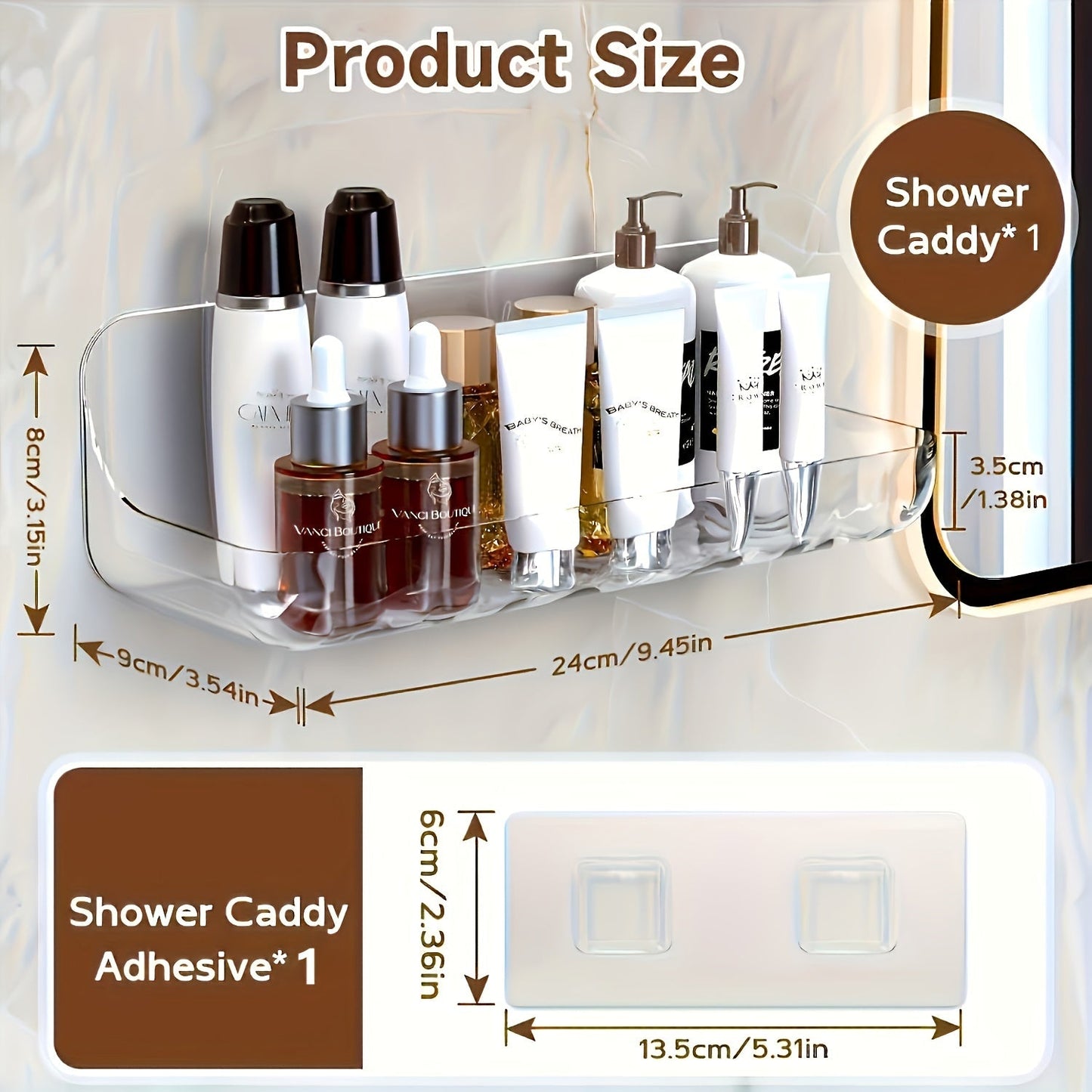 Simple to install adhesive clear shower caddy - No need for drilling, perfect for organizing bathroom and kitchen, made of durable plastic.