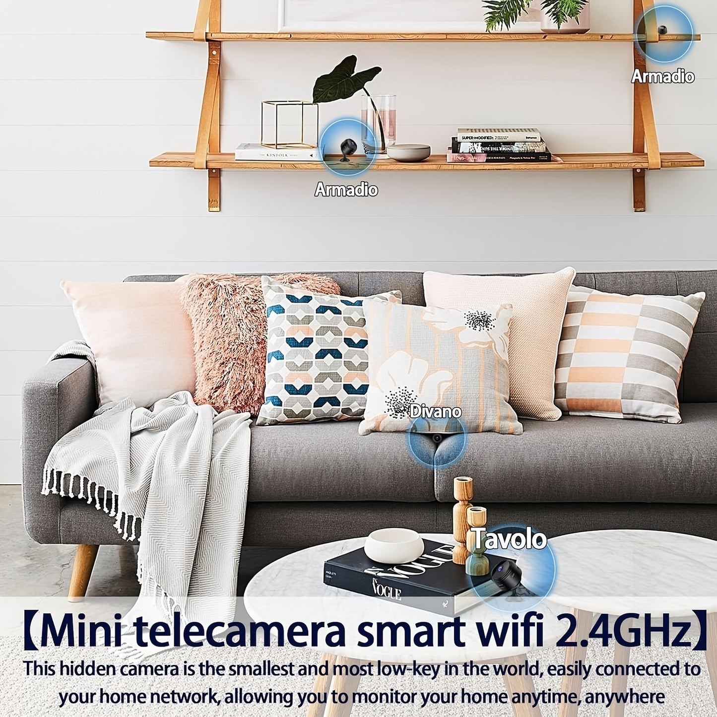 Indoor security camera with 4080P resolution, motion detection, two-way audio, WiFi connectivity, and multi-user support - perfect for monitoring kids and pets.