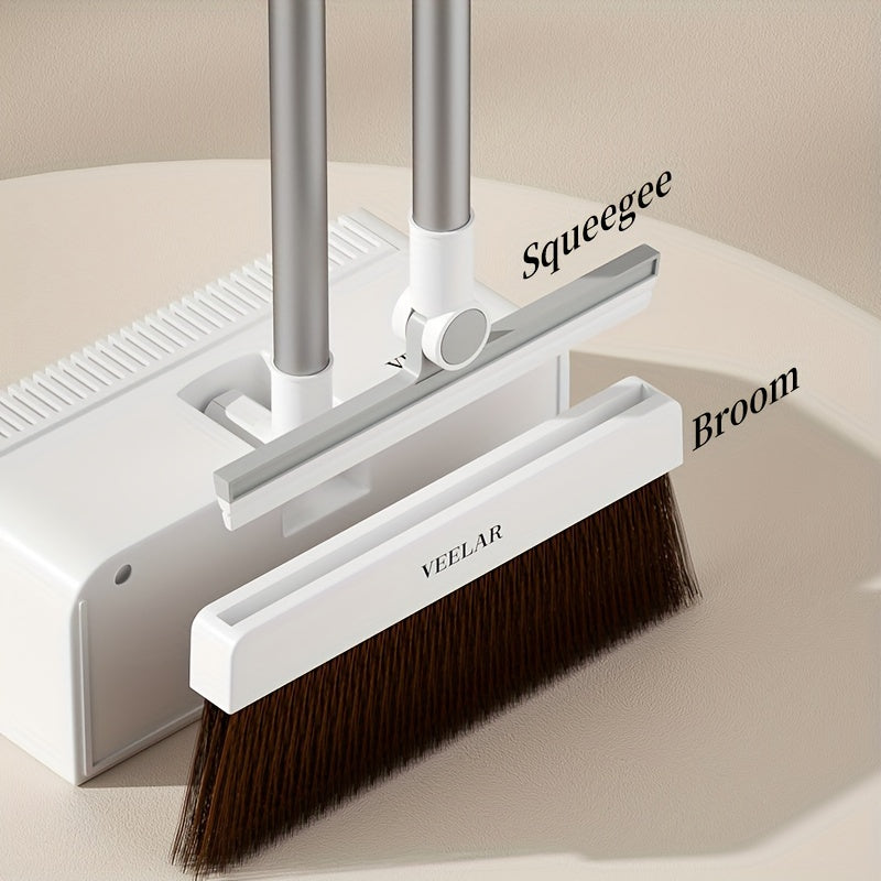 Introducing the versatile 2-in-1 Magic Broom and Scraper Set, a must-have cleaning kit for all your household needs. This multi-functional tool is perfect for tackling floors, showers, glass, and tiles with ease. Say goodbye to water, dust, and pet hair