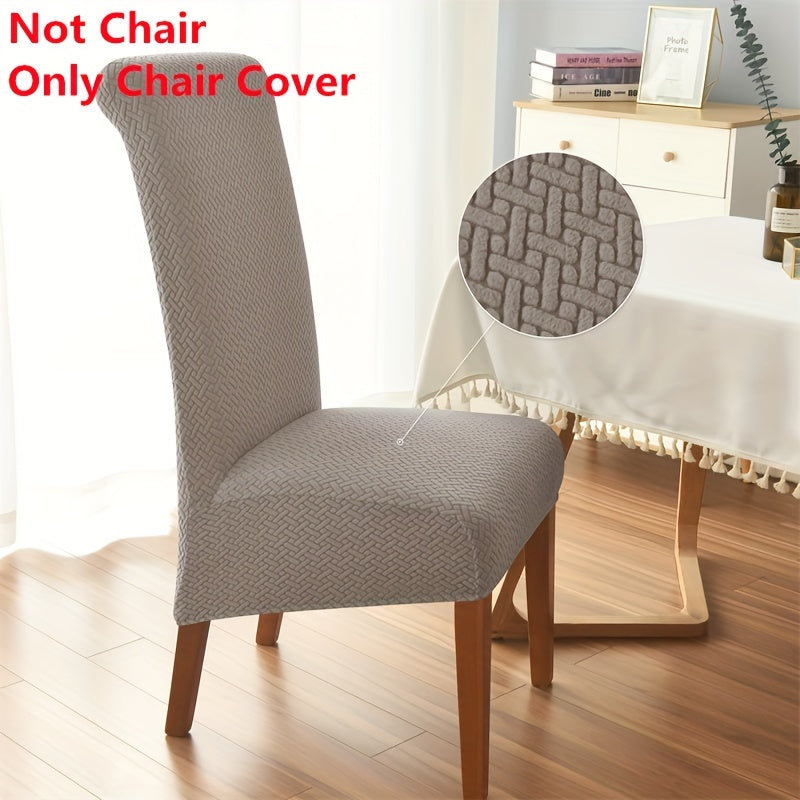 High-back dining chair cover with elegant Jacquard design, stretchable spandex material, ideal for kitchen, hotel, and banquet use. Solid color, easy to clean in the washing machine.