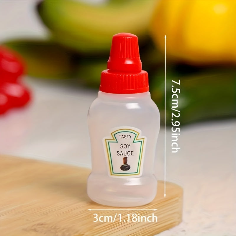 Set of 4 Portable Mini Sauce Bottles - Includes Honey, Ketchup, Mayonnaise, and Oil. Made from Food-Safe Plastic, Perfect for Camping, Office, School Lunches, or Car Sauce Holder.