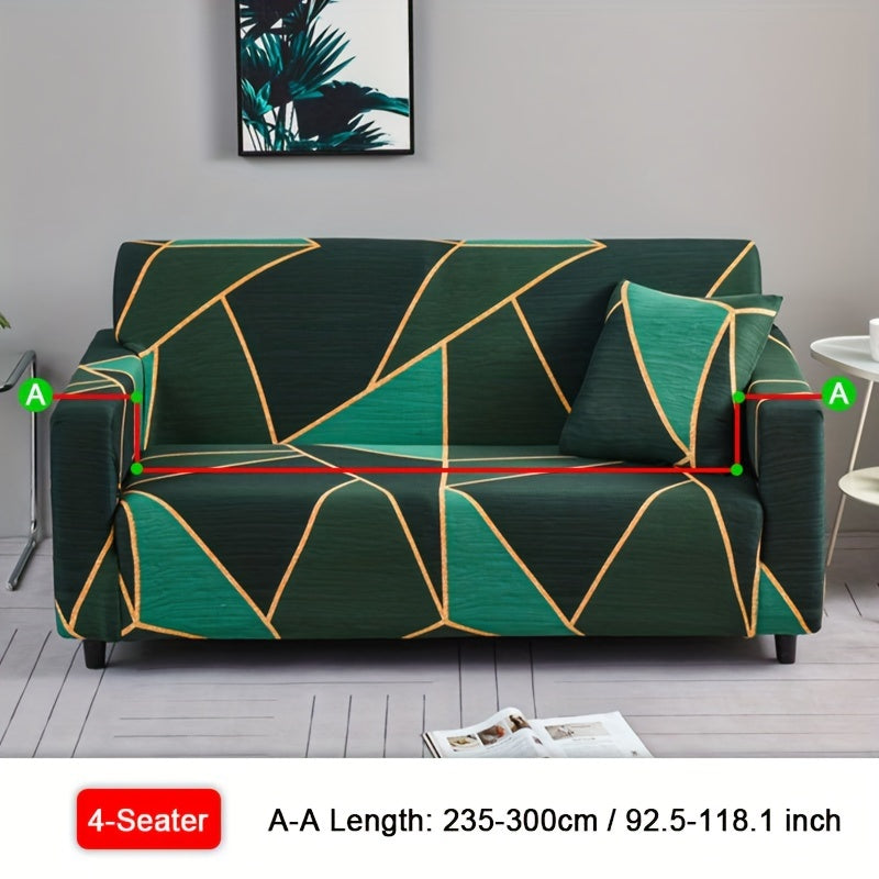 Spandex sofa slipcover with geometric pattern for home decor.