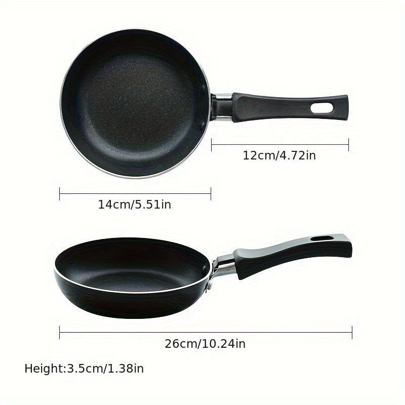 Small nonstick omelet and pancake pan, measuring 13.97 cm - Made from dishwasher safe aluminum with a silicone handle and 5-layer nonstick coating - Resistant to warping and scratching, ensuring a smooth surface for non-induction cooktops.