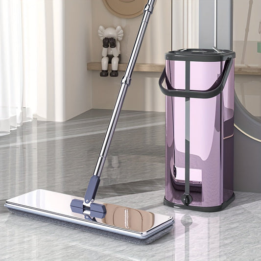 Get your hands on the Stainless Steel Flat Mop and Bucket Set featuring a convenient self-wringing system. This multipurpose wet and dry mop comes with 2/4/6 reusable microfiber pads for efficient home cleaning. Perfect for the living room, bedroom